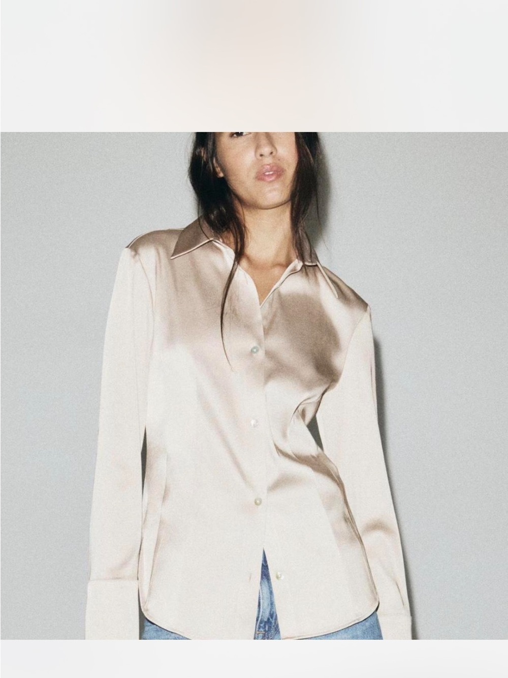 H&M Satin Button-Down Shirt - Light Cream